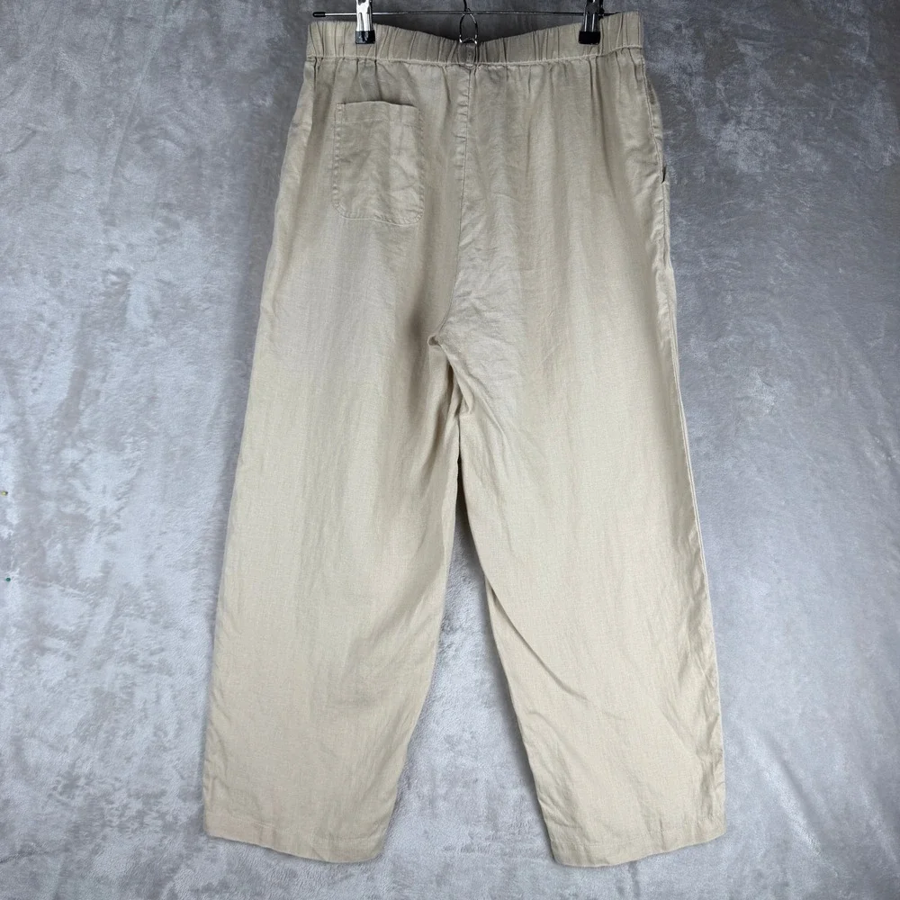 Quince Womens European Linen Wide Leg Cropped Pants Oatmeal Beige Size M